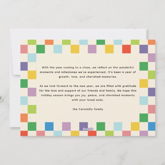 明るいチェッカラフルカーボード横向き写真 シーズンカード (裏面)