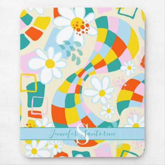 明るいチェック抽象芸術モノグラムのマウスパッド マウスパッド (正面)