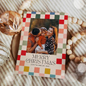 明るいチェック柄フレームのクリスマス写真 シーズンカード