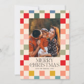 明るいチェック柄フレームのクリスマス写真 シーズンカード (正面)