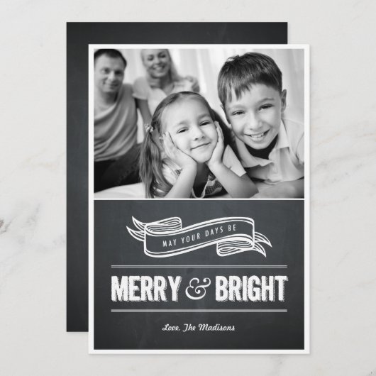 明るいチメリーャルクボードのクリスマスカード シーズンカード (正面/裏面)