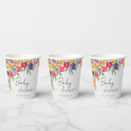 明るいチューリップと緑の赤ちゃんシャワー 紙コップ