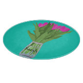 明るいチューリップフラワーモダンイラストレーション+名前 カッティングボード (角)