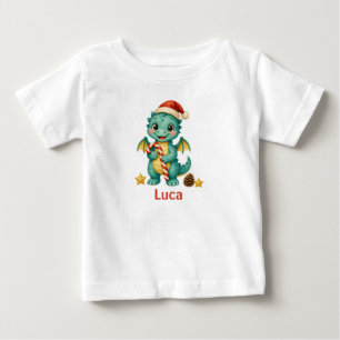 明るいティールクリスマスドラゴンキャンディケインベビー ベビーTシャツ