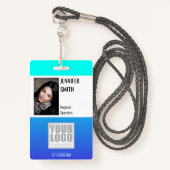 明るいティール(緑がかった色)アクアロゴグラデーションテンプレート従業員 バッジ (正面ランヤード)