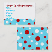 明るいティール(緑がかった色)ターコイズ赤の白い水玉模様パターン 名刺 (正面/裏面)