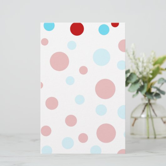 明るいティール（緑がかった色）ターコイズ赤白水玉模様パターン 便箋 (スタンド正面)