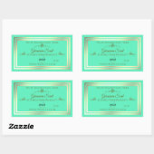 明るいティール（緑がかった色）製品ラベル(金ゴールドフレームとロゴ付き) 長方形シール (シート)