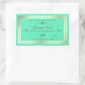 明るいティール（緑がかった色）製品ラベル(金ゴールドフレームとロゴ付き) 長方形シール (バッグ)