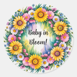 明るいデイジーとワイルドフラワーガールベビーシャワー ラウンドシール