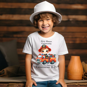 明るいトラックの中の喜ばしい消防士 Tシャツ
