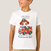 明るいトラックの中の喜ばしい消防士 Tシャツ (正面)