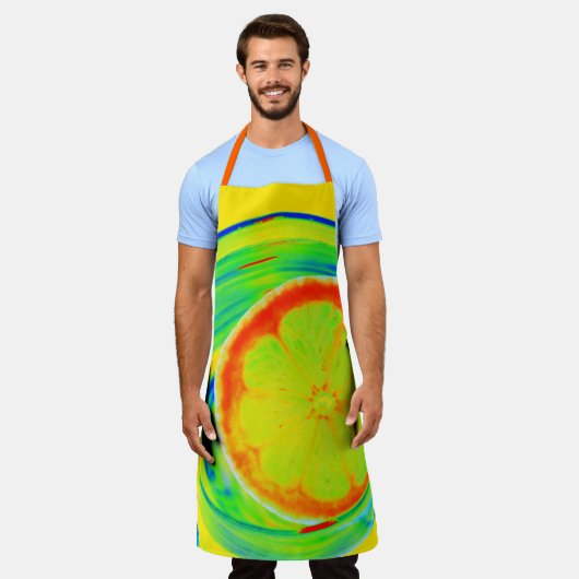 明るいトロピカルカラフルサイケデリックシトラス エプロン (着用した状態)