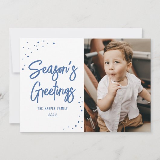 明るいドットモダンスクリプトフォトホリデーカード シーズンカード (正面)