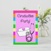 明るいナースの卒業の招待状は縞で飾ります 招待状 (スタンド正面)