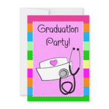 明るいナースの卒業の招待状は縞で飾ります