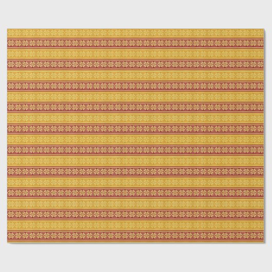 明るいニットのクリスマススノーフレークレッドイエロー ラッピングペーパー (フラット)