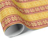 明るいニットのクリスマススノーフレークレッドイエロー ラッピングペーパー (ロールコーナー)