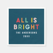 明るいネイビーブルーモダンクリスマスの家族の装飾 スタンダードカクテルナプキン (正面)