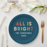 明るいネイビーブルーモダンクリスマスの家族の装飾 ペーパープレート<br><div class="desc">明るいカラフルネイビーモダンブルーおもしろいクリスマスパーティーデコール家族はすべて明るい紙プレート。</div>