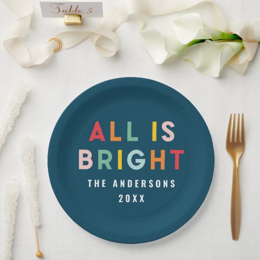 明るいネイビーブルーモダンクリスマスの家族の装飾 ペーパープレート (ウェディング)