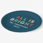 明るいネイビーブルーモダンクリスマスの家族の装飾 ペーパープレート (アングル)