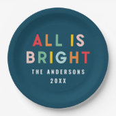 明るいネイビーブルーモダンクリスマスの家族の装飾 ペーパープレート (正面)