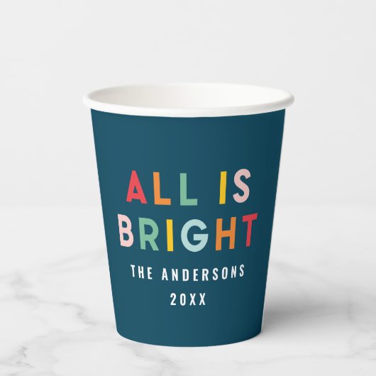 明るいネイビーブルーモダンクリスマスの家族の装飾 紙コップ (裏面)