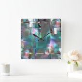 明るいネオンのカラフルに対するグラデーションの緑の層 スクエア壁時計 (ホーム)