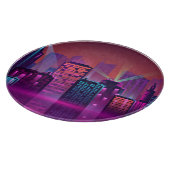 明るいネオンの夜の街並み、ヴィンテージ。 カッティングボード (角)