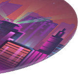 明るいネオンの夜の街並み、ヴィンテージ。 カッティングボード (角)