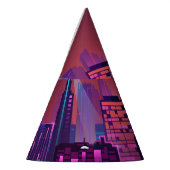 明るいネオンの夜の街並み、ヴィンテージ。 パーティーハット (左)