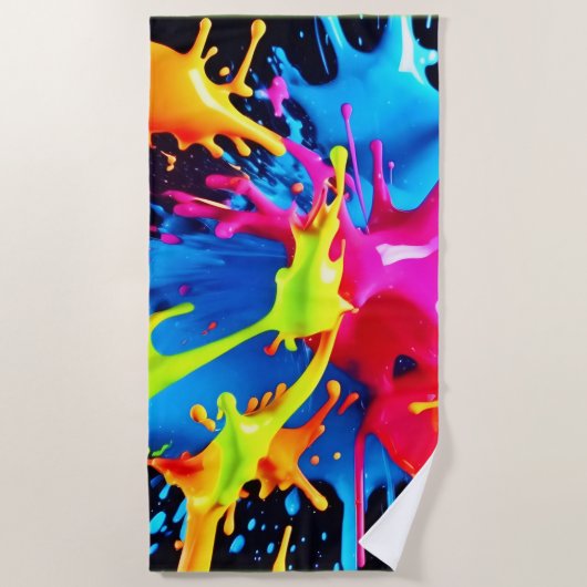 明るいネオンの抽象芸術・アート ビーチタオル (正面)
