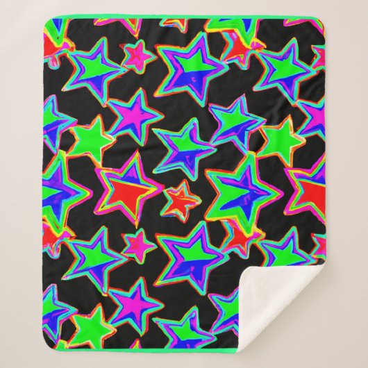 明るいネオンの星光パターン シェルパブランケット (正面)