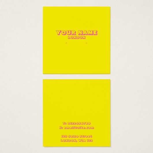 明るいネオンイエローとピンクのイヤリングホルダーカード (正面&裏面)