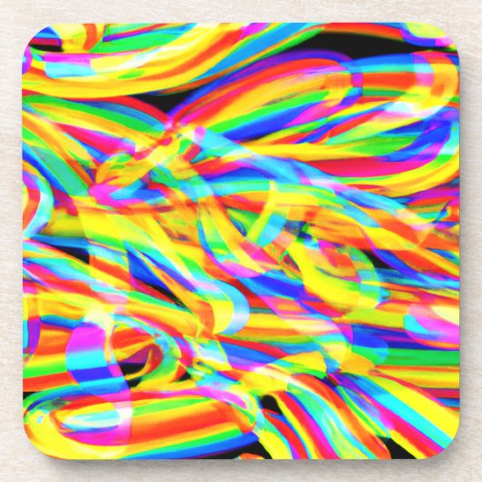 明るいネオンカラフルパターンアート コースター (正面)