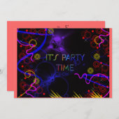 明るいネオンカラー、カスタムパーティの招待状 招待状 (正面/裏面)