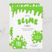 明るいネオングリーンスライムパーティの招待状 (正面/裏面)