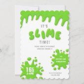 明るいネオングリーンスライムパーティの招待状 (正面)