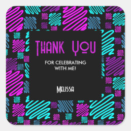 明るいネオンパープルブルージオメトリックサンキュー スクエアシール