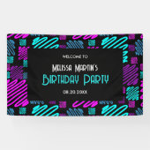 明るいネオンパープルブルージオメトリック誕生日へようこそ 横断幕 (横)