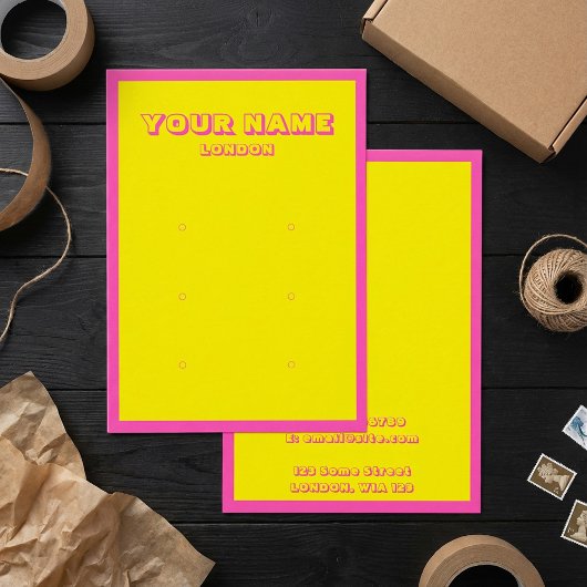 明るいネオンピンクとイエローイヤリングディスプレイカード