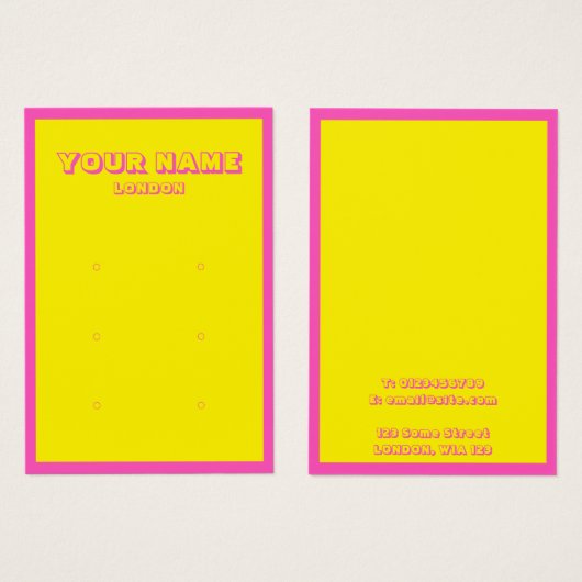 明るいネオンピンクとイエローイヤリングディスプレイカード (正面&裏面)