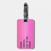 明るいネオンピンクのブラシの鋼鉄および銀のプリント ラゲッジタグ (裏面縦)