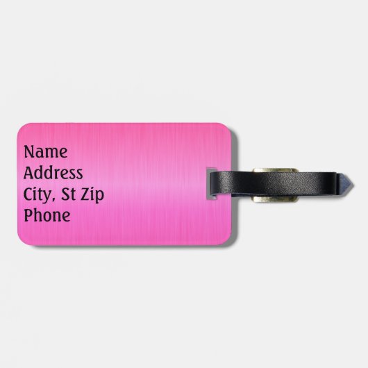 明るいネオンピンクのブラシの鋼鉄および銀のプリント ラゲッジタグ (裏面横)