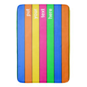 明るいネオンピンクイエローブルーグリーンオレンジストライプ色 バスマット (正面縦)