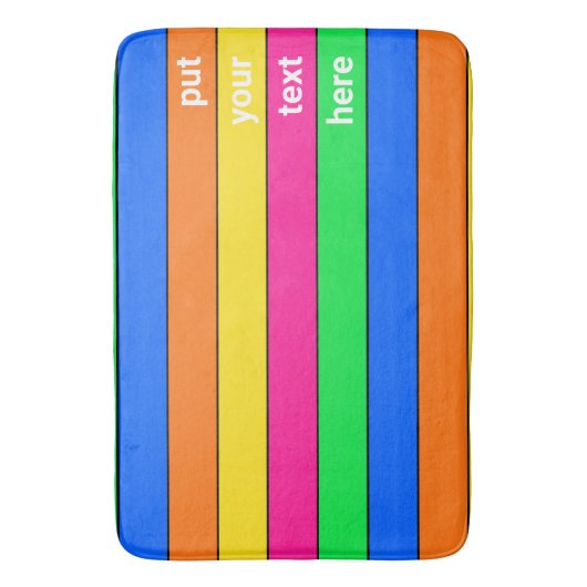 明るいネオンピンクイエローブルーグリーンオレンジストライプ色 バスマット (正面縦)