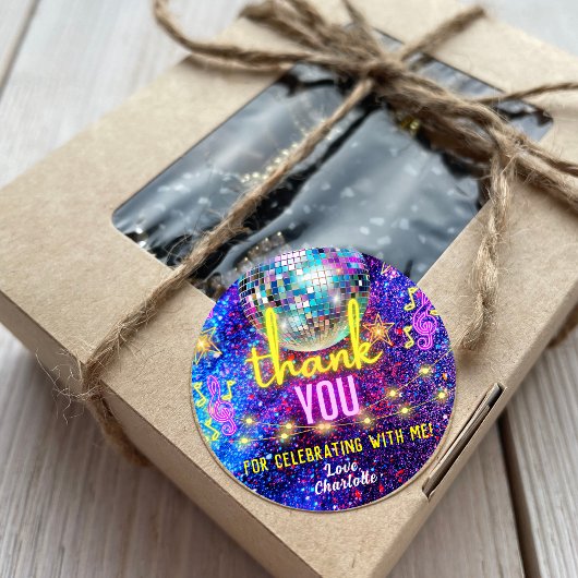 明るいネオンピンクグローディスコダンスパーティーありがとう ラウンドシール