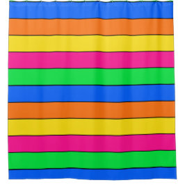 明るいネオンフロロカラーピンクイエローオレンジライン シャワーカーテン