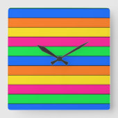 明るいネオンフロロカラーピンクイエローオレンジライン スクエア壁時計 (正面)